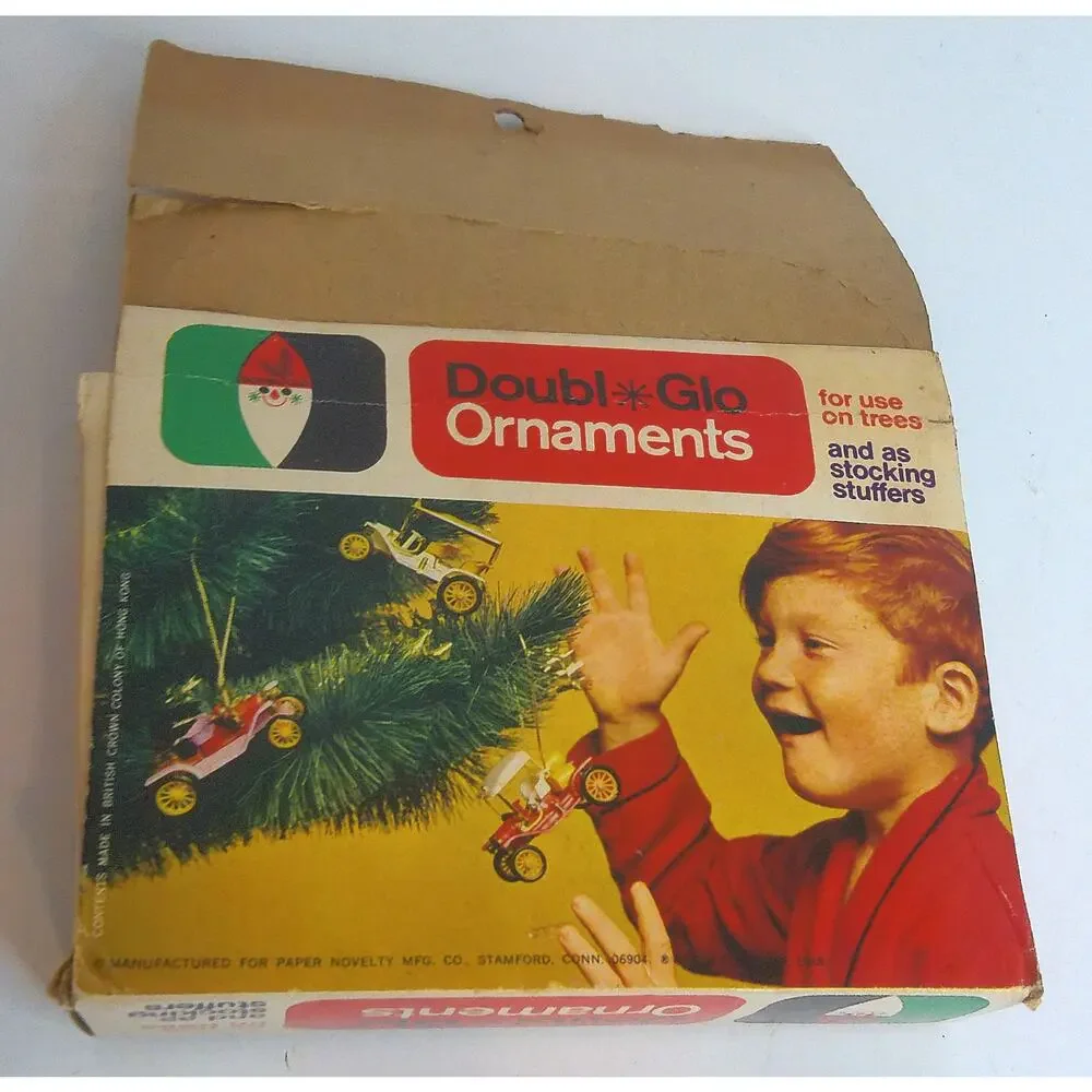Vintage Doubl-Glo Antique Car Christmas Ornaments Set Of 4